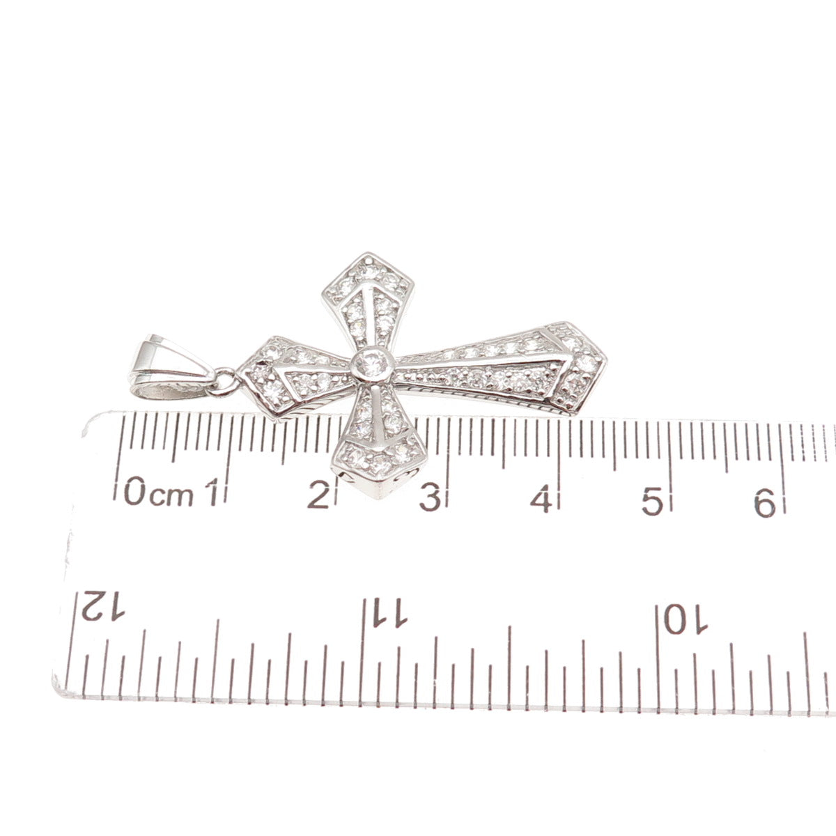 925 Sterling Silver Round-Cut C Z Cross Charm Pendant