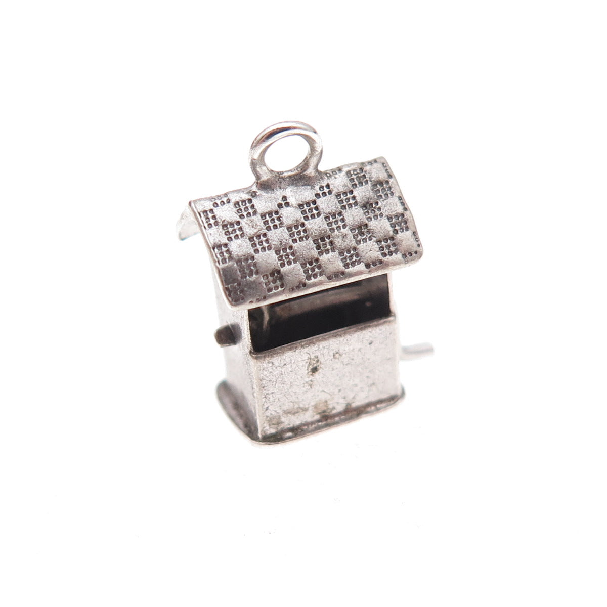 925 Sterling Silver Antique Art Deco Water Well Oxidized 3D Charm Pendant