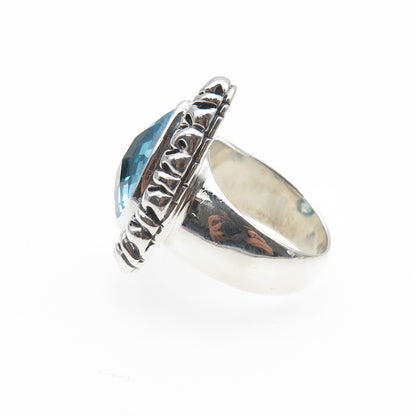925 Sterling Silver Vintage Pear-Cut Blue C Z Teardrop Oxidized Ring Size 7