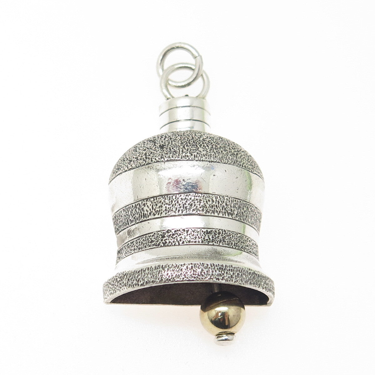 925 Sterling Silver 2-Tone Vintage Engraved Bell Pendant