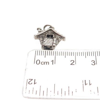 925 Sterling Silver Vintage Enamel Cabin Heart Oxidized Mini Open Charm Pendant