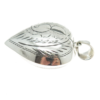 CHAPAL ZENRAY 925 Sterling Silver Vintage Engraved Puffy Heart Pendant