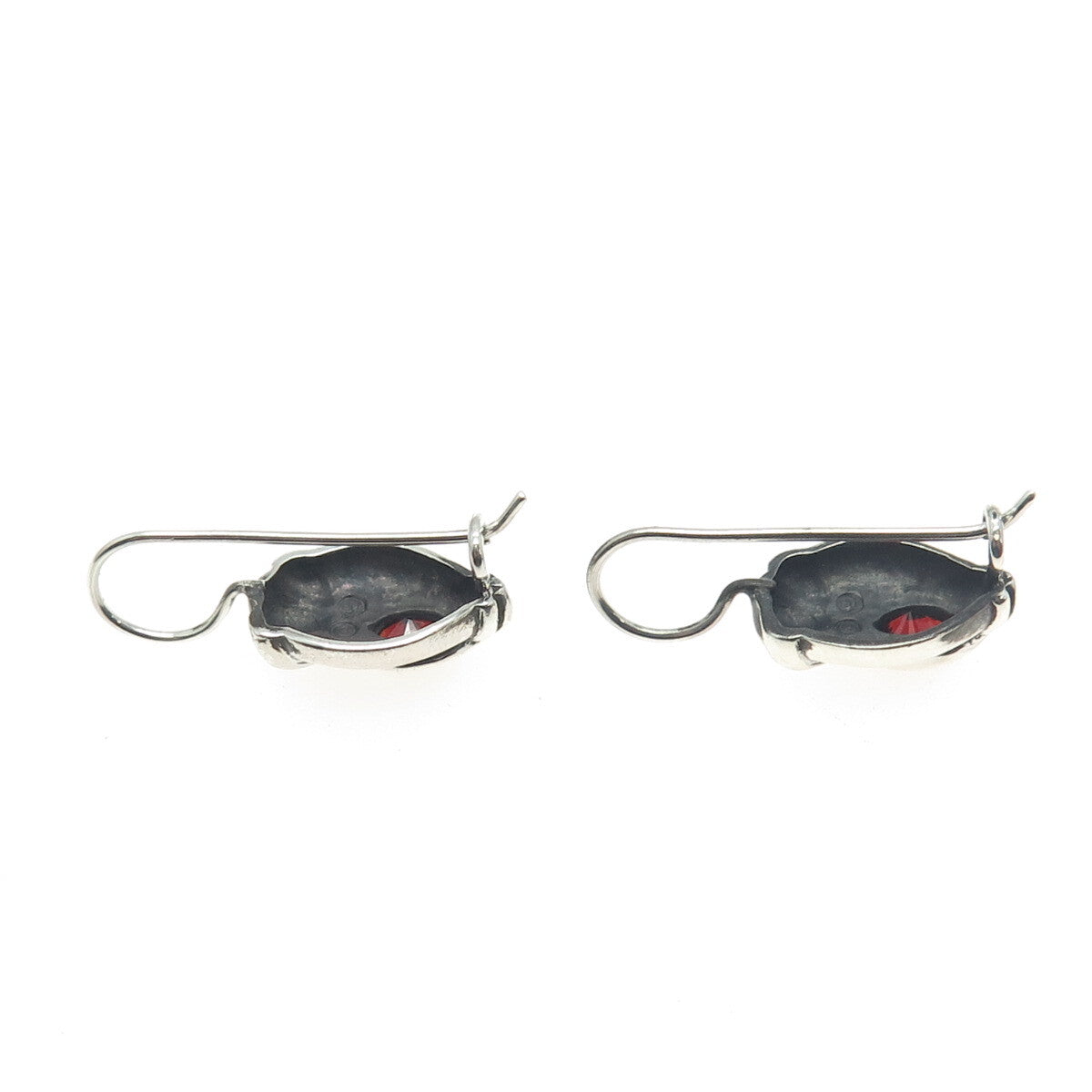 925 Sterling Silver Vintage Real Pear-Cut Red Garnet Oxidized Earrings