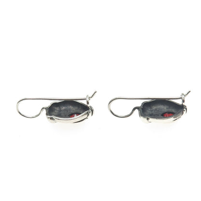 925 Sterling Silver Vintage Real Pear-Cut Red Garnet Oxidized Earrings