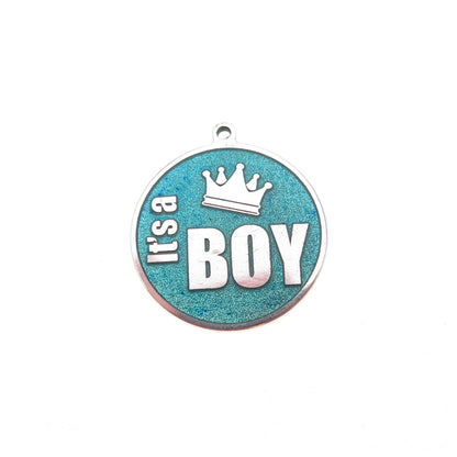 925 Sterling Silver Turquoise Enamel It's A Boy Charm Pendant