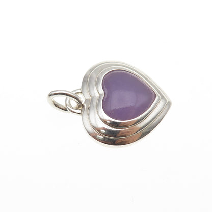 CNA PRANDA 925 Sterling Silver Vintage Real Lavender Jade Heart Charm Pendant