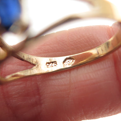 925 Sterling Gold Plated Vintage Lab-Created Sapphire & Blue C Z Ring Size 8