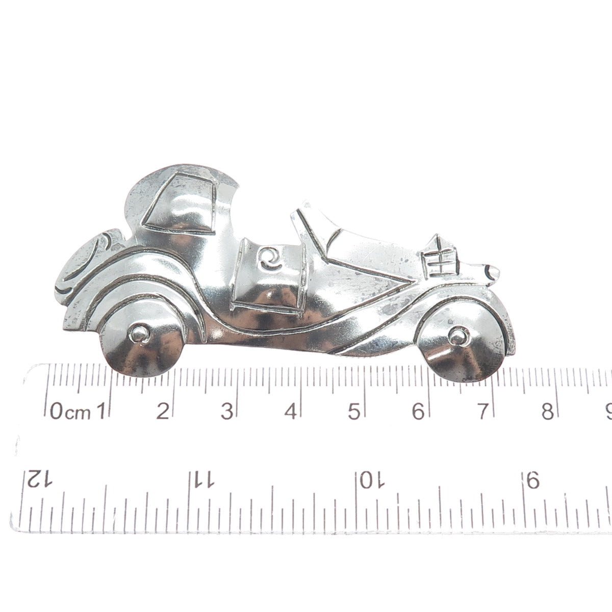 925 Sterling Silver Vintage Mexico Modernist Car Cartoon Oxidized Pin Brooch