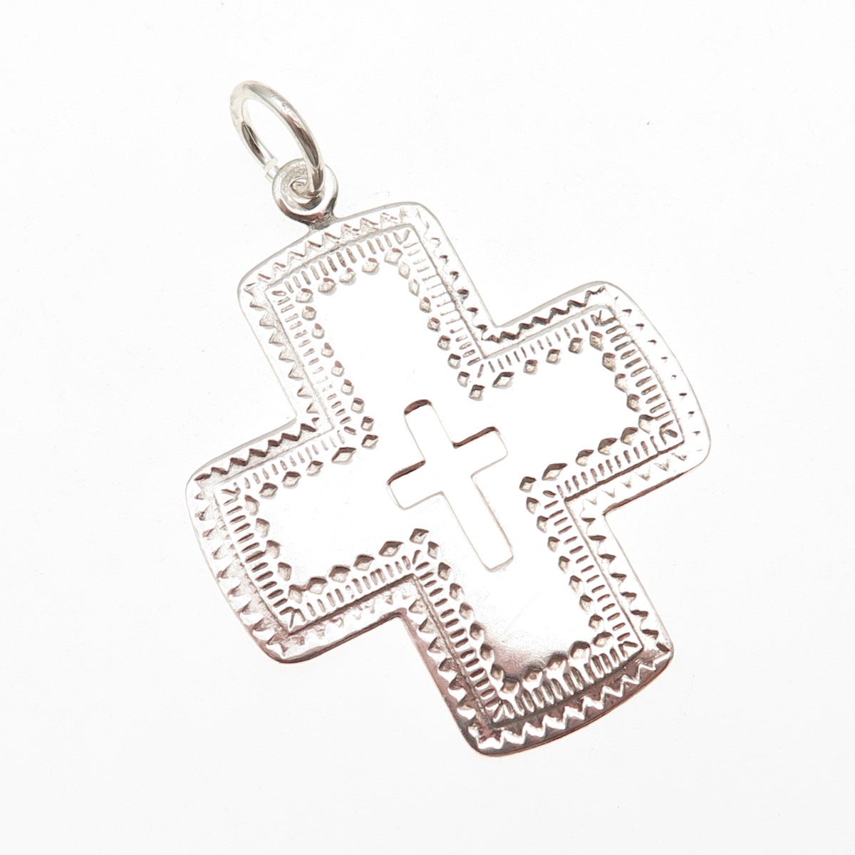 925 Sterling Silver Vintage Ethnic Cross Oxidized Charm Pendant