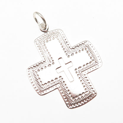 925 Sterling Silver Vintage Ethnic Cross Oxidized Charm Pendant