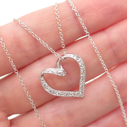 925 Sterling Silver Round-Cut C Z Heart Cable Chain Necklace 18"