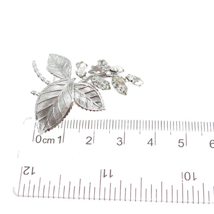 VAN DELL 925 Sterling Silver Antique Art Deco Rhinestone Floral Pin Brooch