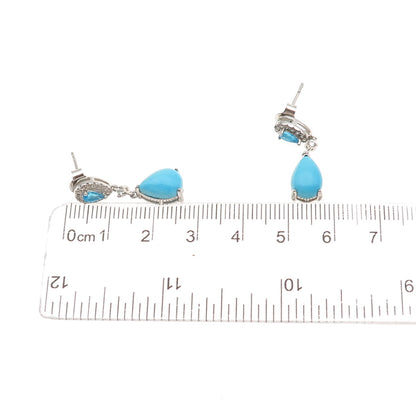 925 Sterling Silver Real Sleeping Beauty Turquoise Apatite White Topaz Earrings