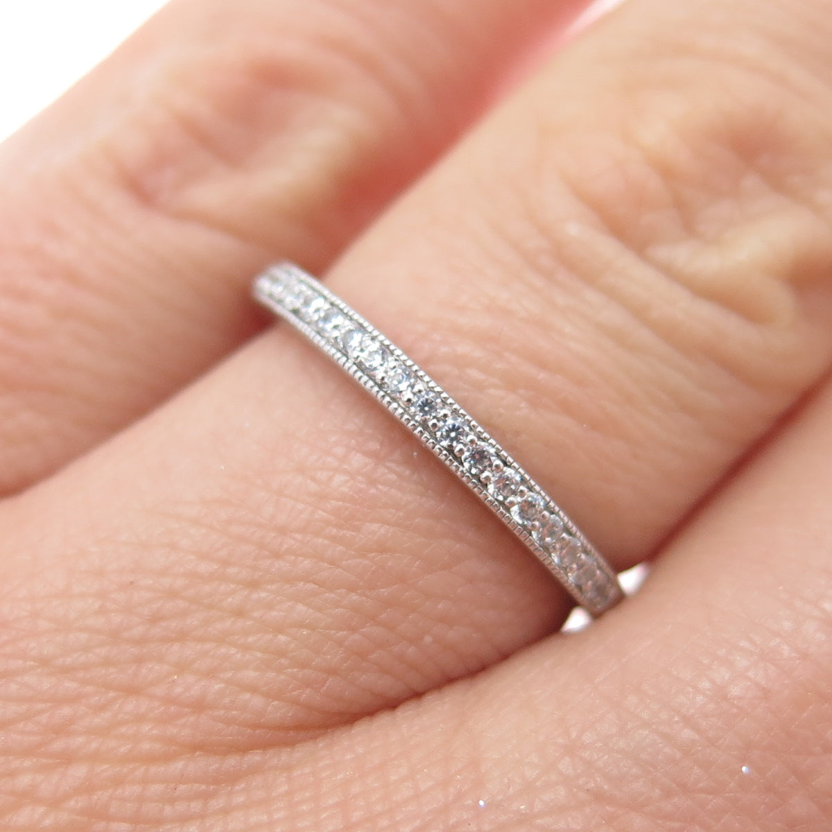 SAI Sterling Silver Round-Cut C Z Half Eternity Stackable Band Ring Size 6.75