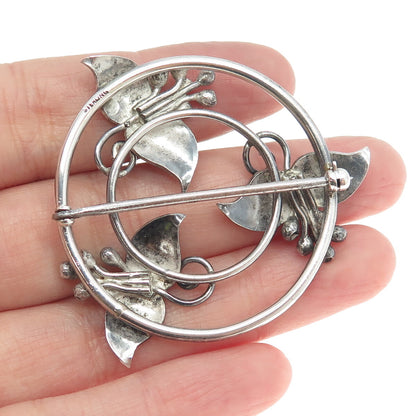 925 Sterling Silver Antique Art Deco Lily Floral Pin Brooch