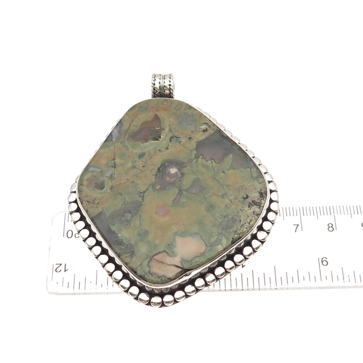 CARTI 925 Sterling Silver Vintage Real Rhyolite Jasper Large 51.2g Pendant