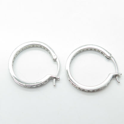 925 Sterling Silver White C Z Cluster All Around Eternity Hoop Earrings