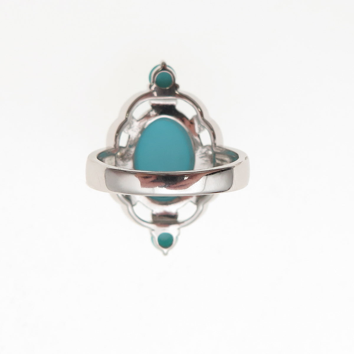 925 Sterling Silver Real Tyrone Turquoise Floral Ring Size 8