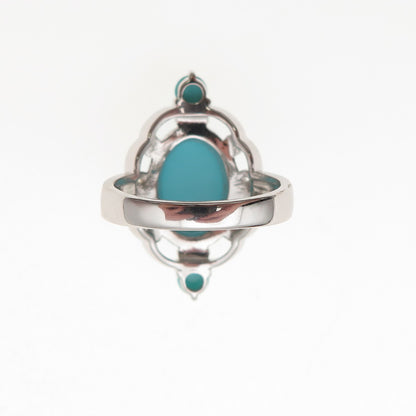925 Sterling Silver Real Tyrone Turquoise Floral Ring Size 8