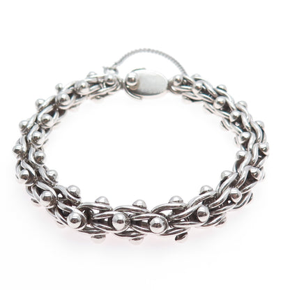 925 Sterling Vintage Mexico Byzantine Beaded Heavy 72.3g Oxidized Bracelet 7.75"