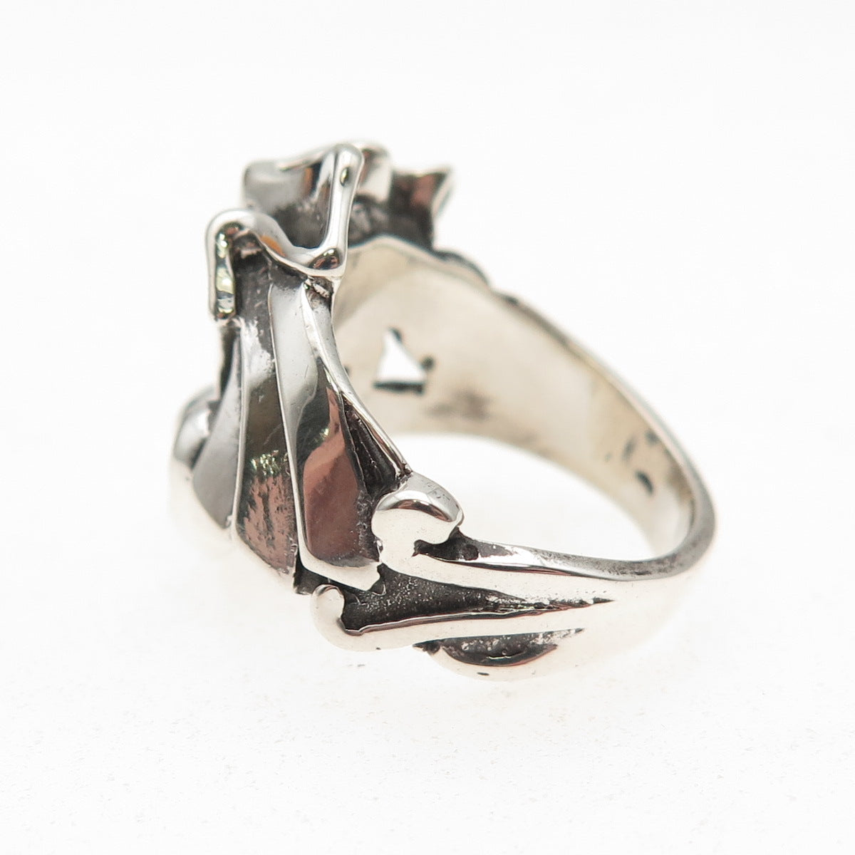 925 Sterling Silver Antique Art Deco Floral Oxidized Ring Size 6