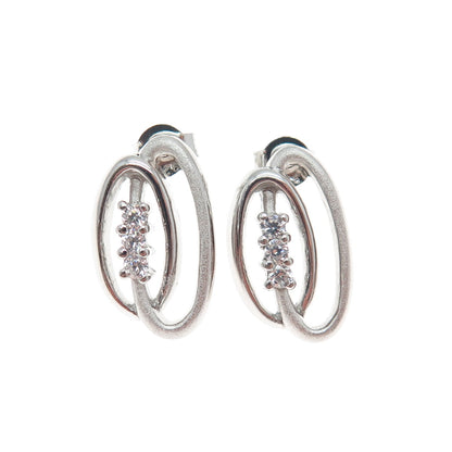 925 Sterling Silver Round-Cut C Z Interlocked Circle Earrings
