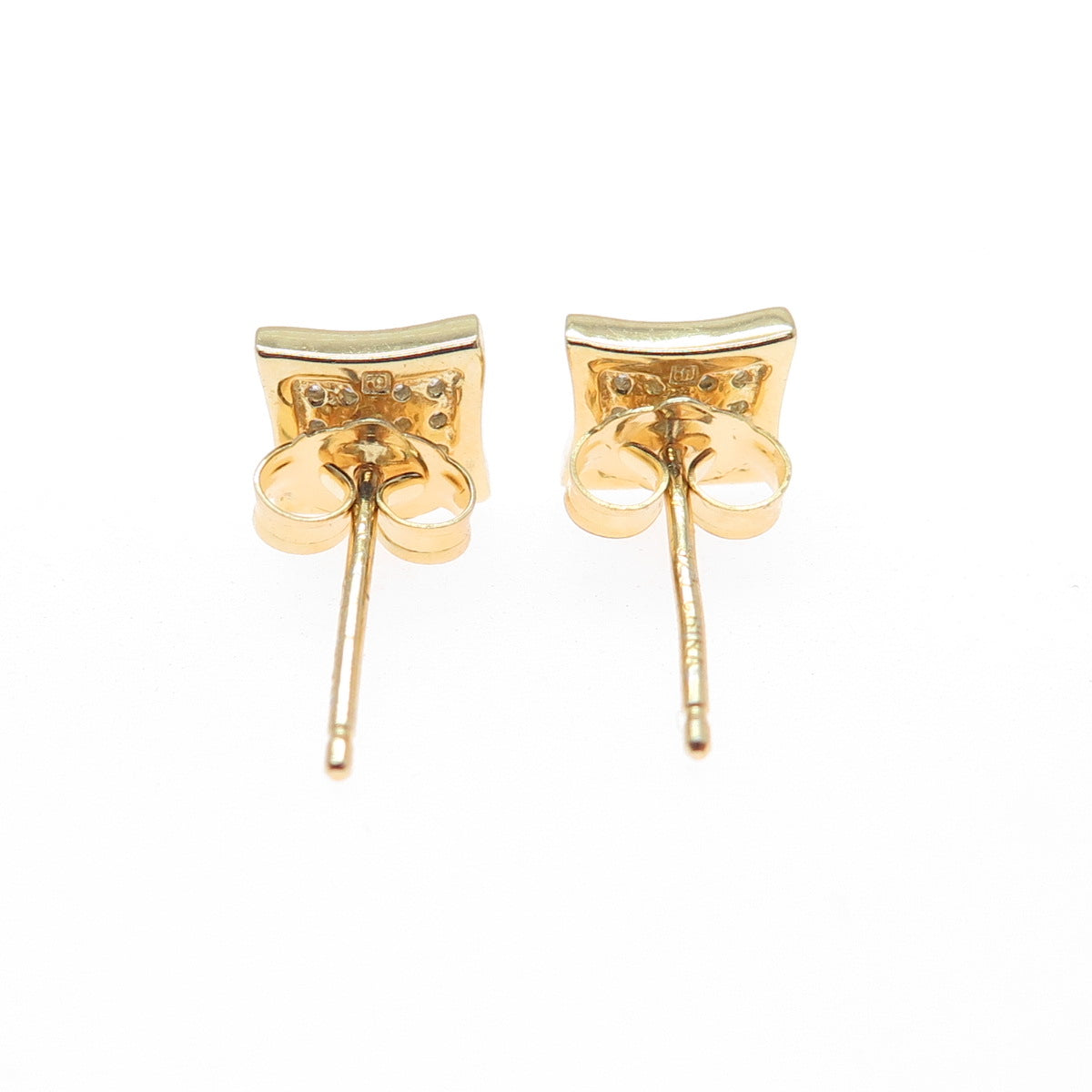 925 Sterling Silver Gold Plated Round-Cut C Z Square Stud Earrings