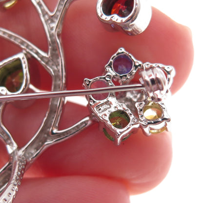 925 Sterling Silver Real Pearl & Multi-Color C Z Floral Pendant