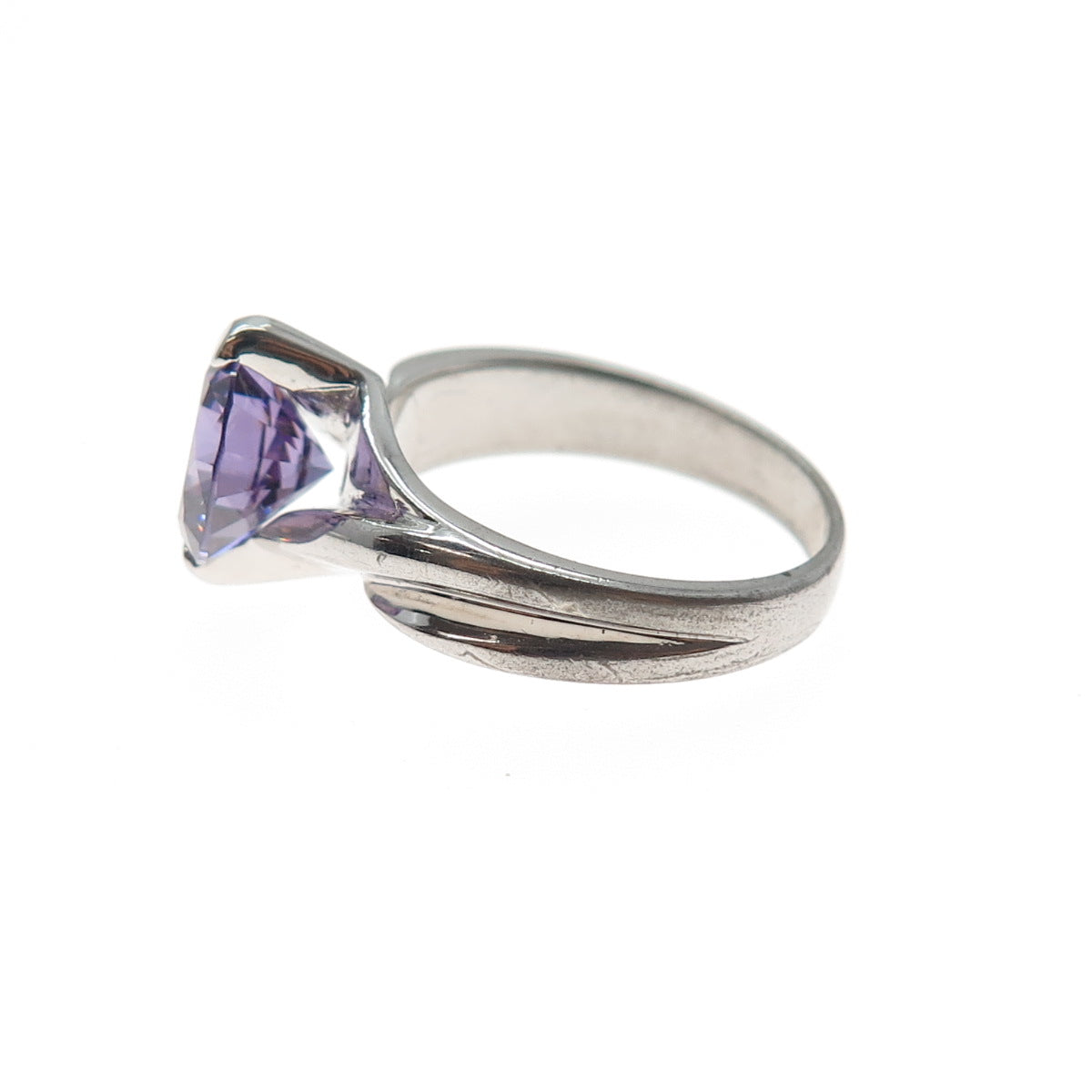 925 Sterling Silver Round-Cut Nano Amethyst Ring Size 7.5
