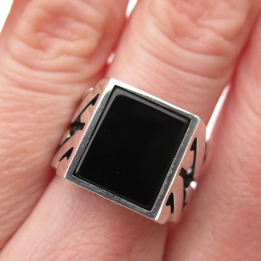CHIMODA 925 Sterling Silver Real Black Onyx Woven Ring Size 6.5
