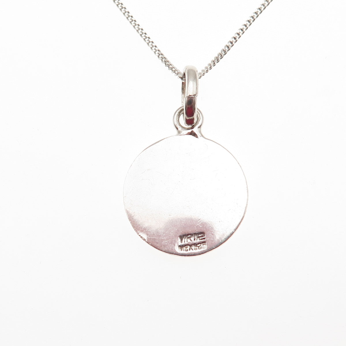 925 Sterling Silver Vintage Mexico St. Mary Pendant Cuban Chain Necklace 18"