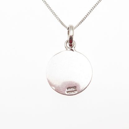 925 Sterling Silver Vintage Mexico St. Mary Pendant Cuban Chain Necklace 18"