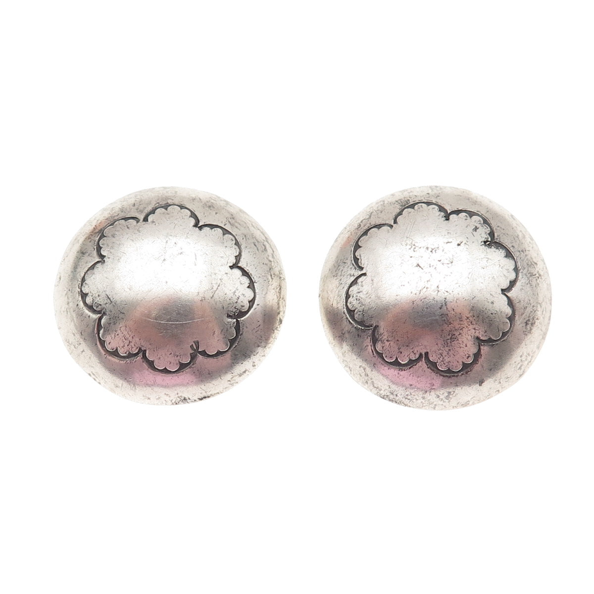 Old Pawn 925 Sterling Silver Vintage Southwestern Concho Tribal Clip On Earrings