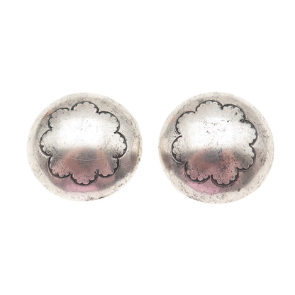 Old Pawn 925 Sterling Silver Vintage Southwestern Concho Tribal Clip On Earrings