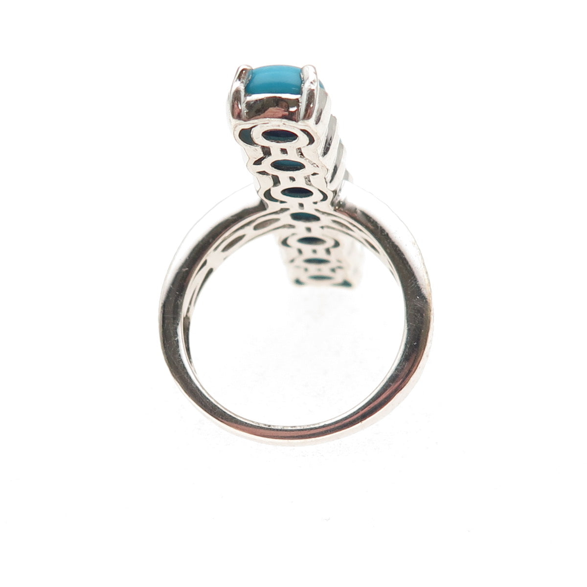 925 Sterling Silver Real Cabochon Turquoise & Lapis Bar Ring Size 8.25