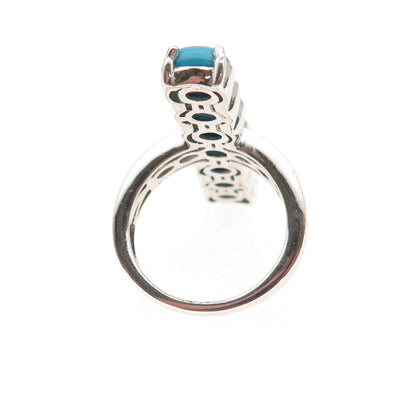 925 Sterling Silver Real Cabochon Turquoise & Lapis Bar Ring Size 8.25