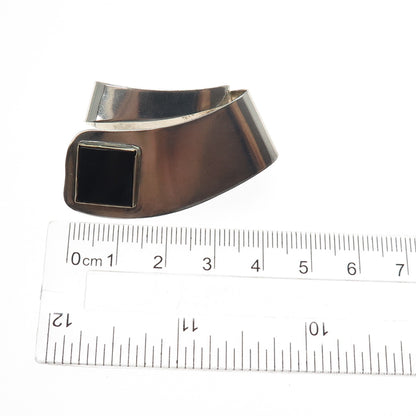 925 Sterling Silver 14K Gold Vintage Real Black Onyx Modernist Pin Brooch