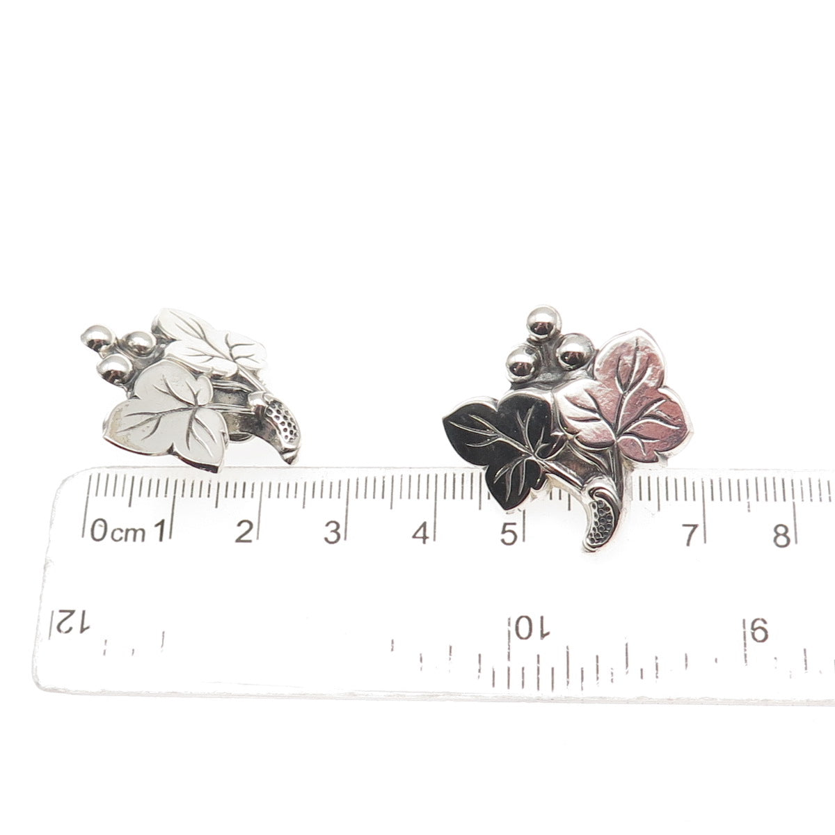 925 Sterling Silver Antique Art Deco Floral Oxidized Screw Back Earrings