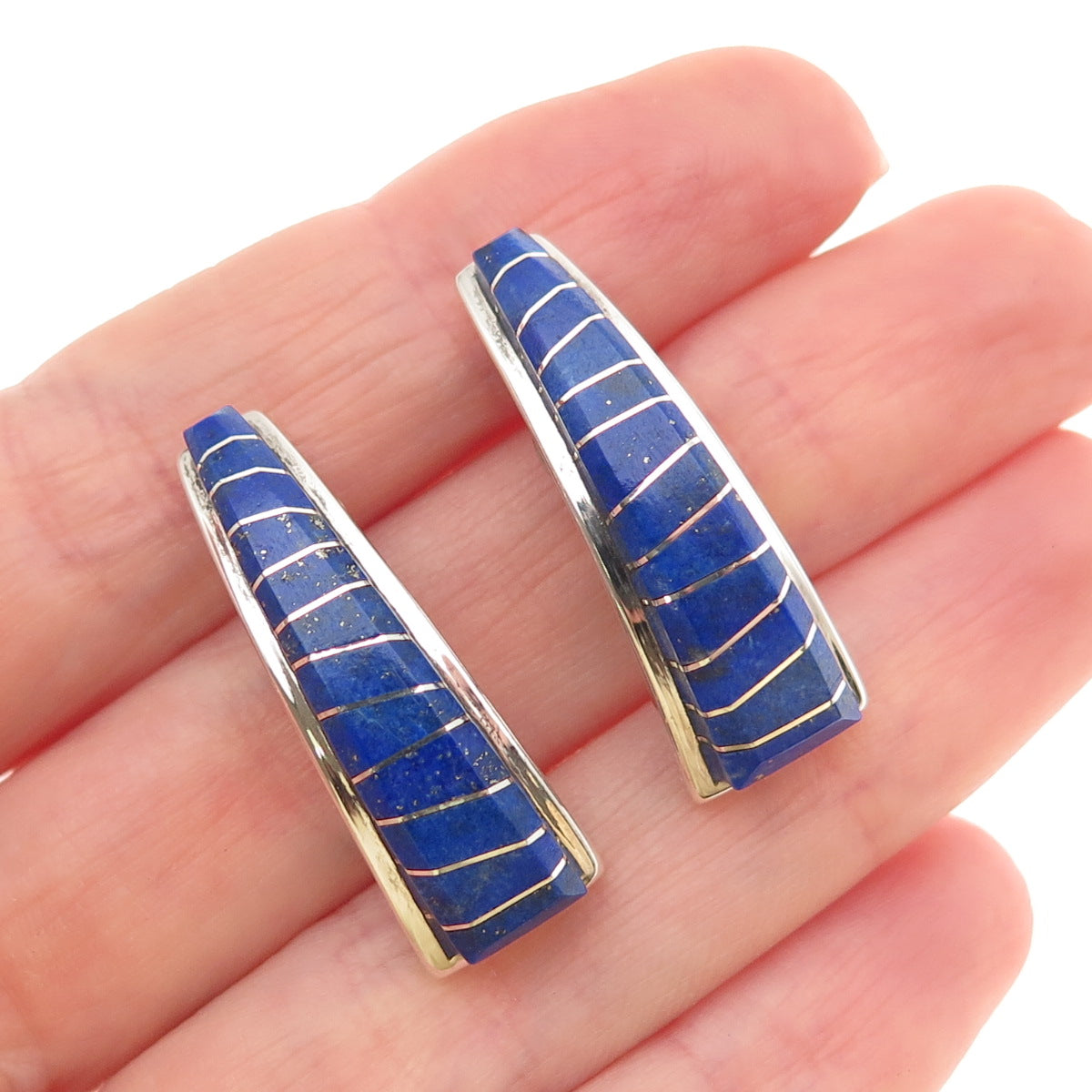 Daren Tsalate Zuni Old Pawn 925 Sterling Silver Vintage Lapis Clip On Earrings