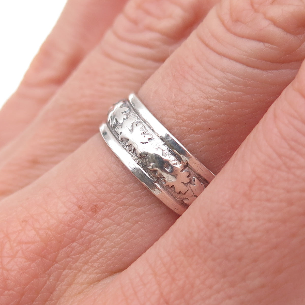 Clark & Coombs 925 Sterling Silver Antique Art Deco Floral Band Ring Size 7.25