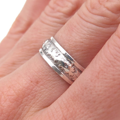 Clark & Coombs 925 Sterling Silver Antique Art Deco Floral Band Ring Size 7.25