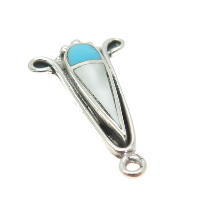 Old Pawn 925 Sterling Silver Southwestern Turquoise & MOP Squash Blossom Pendant