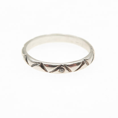 925 Sterling Silver Vintage Real White Topaz Zig Zag Band Ring Size 6