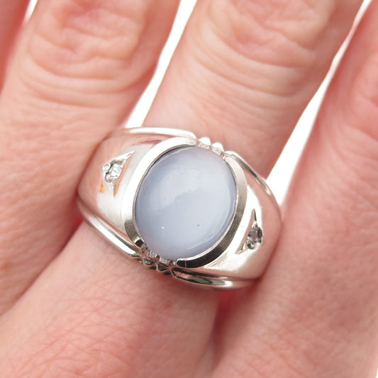 Clark & Coombs 925 Sterling Antique Art Deco Real Diamond Opalite Ring Size 11