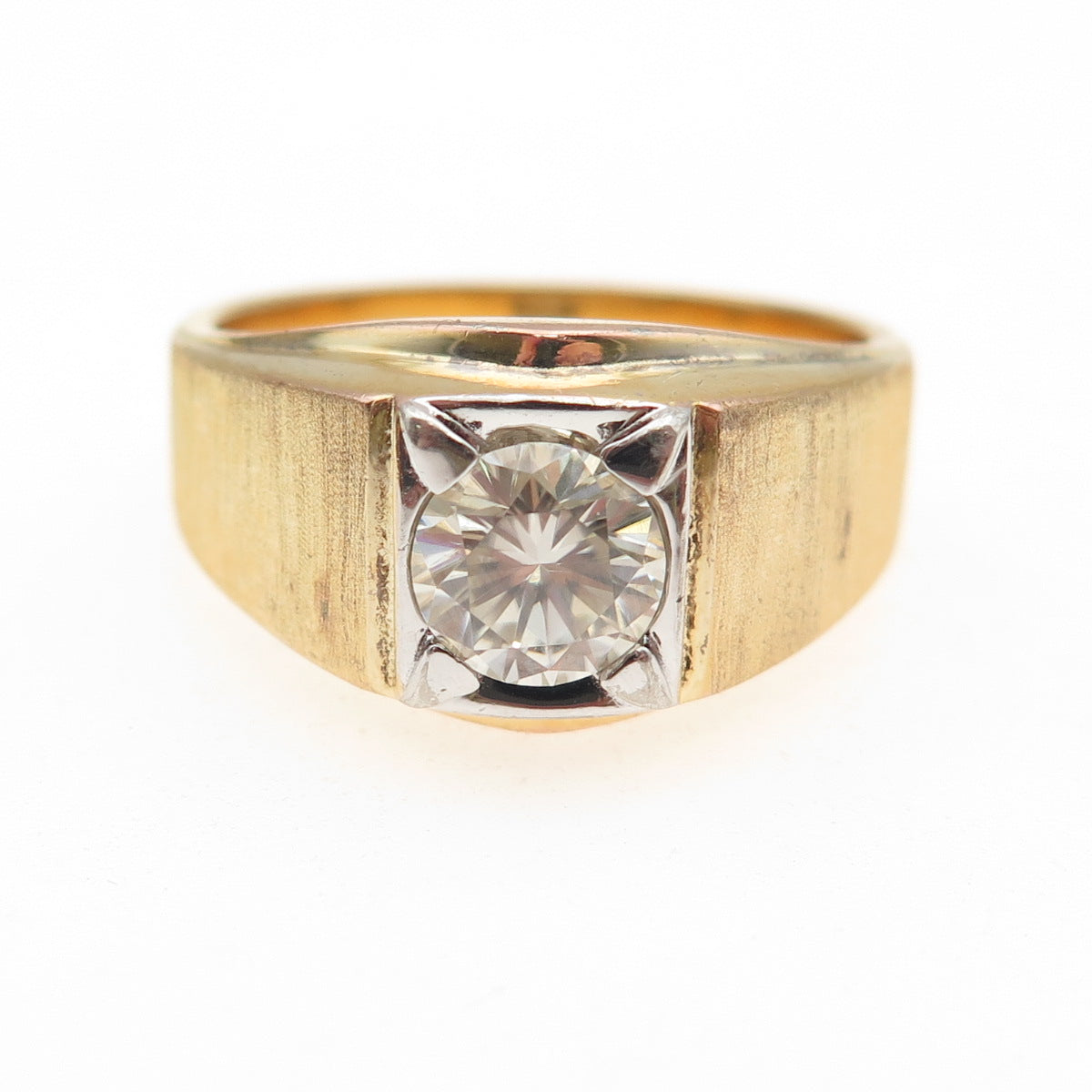 925 Sterling Silver Gold Plated Real Round-Cut Moissanite Ring Size 11