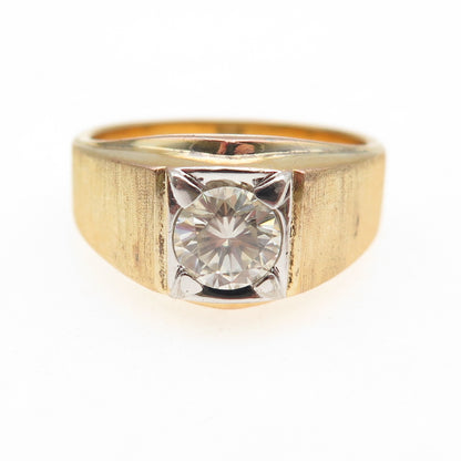 925 Sterling Silver Gold Plated Real Round-Cut Moissanite Ring Size 11