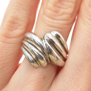 925 Sterling Silver Vintage Modernist Wing Bypass Oxidized Ring Size 6.25
