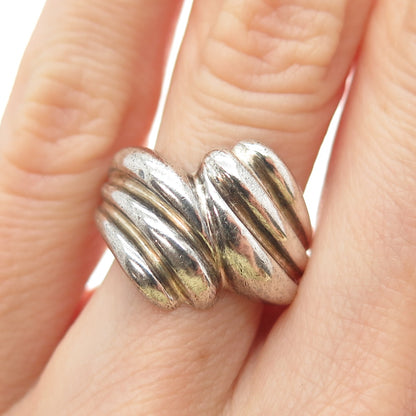925 Sterling Silver Vintage Modernist Wing Bypass Oxidized Ring Size 6.25