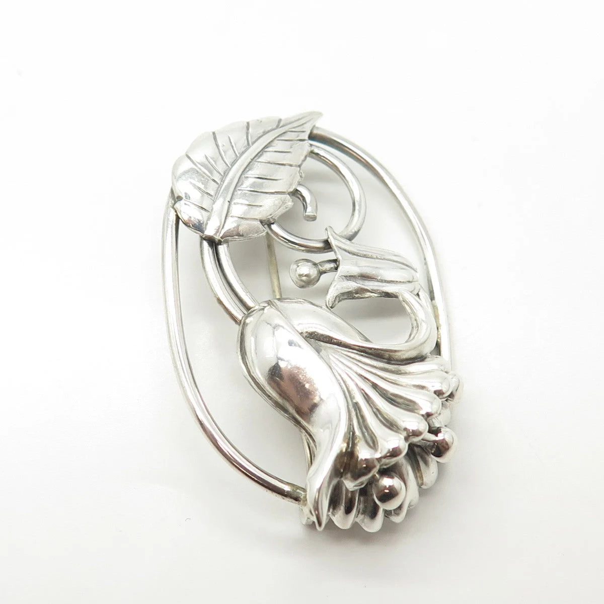 925 Sterling Silver Antique Art Deco Lang Floral Leaf Pin Brooch