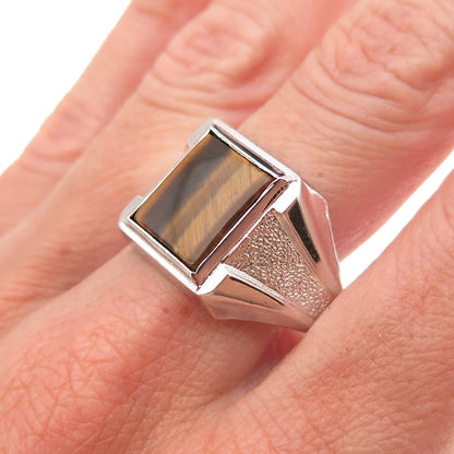 Vargas 925 Sterling Silver Vintage Real Tiger Eye Ring Size 11.25